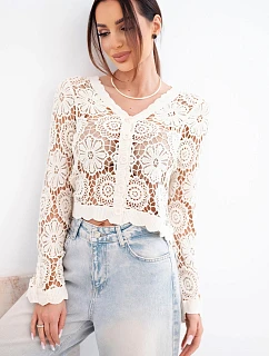 Dámský letní krajkový svetr s knoflíky a dlouhým rukávem černý