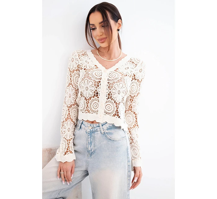 Dámský letní krajkový svetr s knoflíky a dlouhým rukávem černý