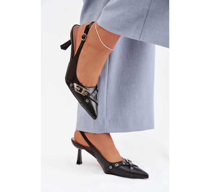 Dámské sandály na podpatku s pásky a přezkou Černé model 22027836 - Boto