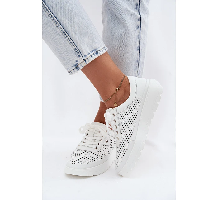 Kožené Ažurové Dámské Polobotky Vinceza 79629 Bílé