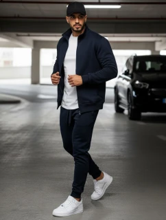 Pánská mikina na zip bez kapuce tmavě modrá BX4567