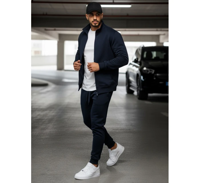 Pánská mikina na zip bez kapuce tmavě modrá BX4567