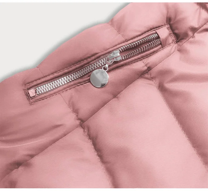 Růžová krátká dámská péřová zimní bunda (5M726-46)