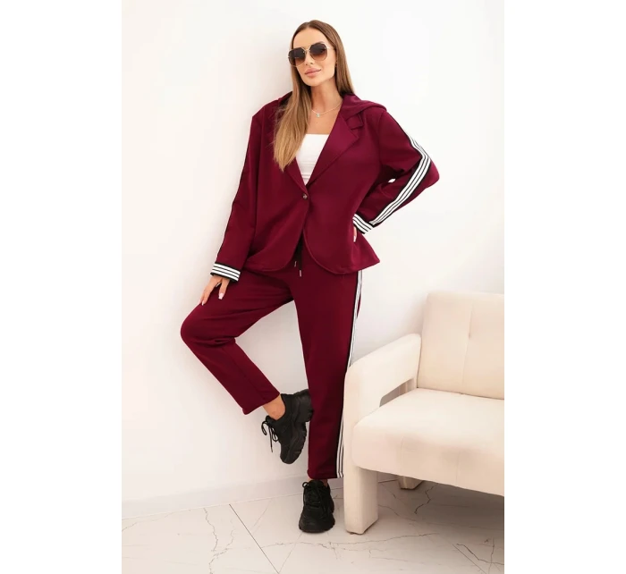 Dámská souprava s viskózou, lampasem a sportovní blůzou švestková