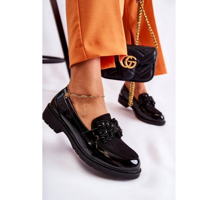 Dámské kalhoty lakované s mašlí Černý model 21593079 - S.Barski