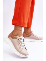 Pohodlné kožené tenisky na platformě Béžove model 21613251 - Boto Pohodlné kožené tenisky na platformě Béžove model 21613251 - Boto