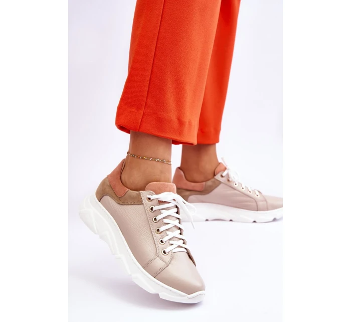 Pohodlné kožené tenisky na platformě Béžove model 21613251 - Boto Pohodlné kožené tenisky na platformě Béžove model 21613251 - Boto