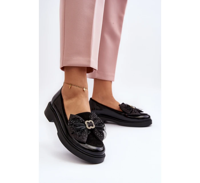 Dámské lakované mokasíny s mašlí Laura Messi 2786 černé