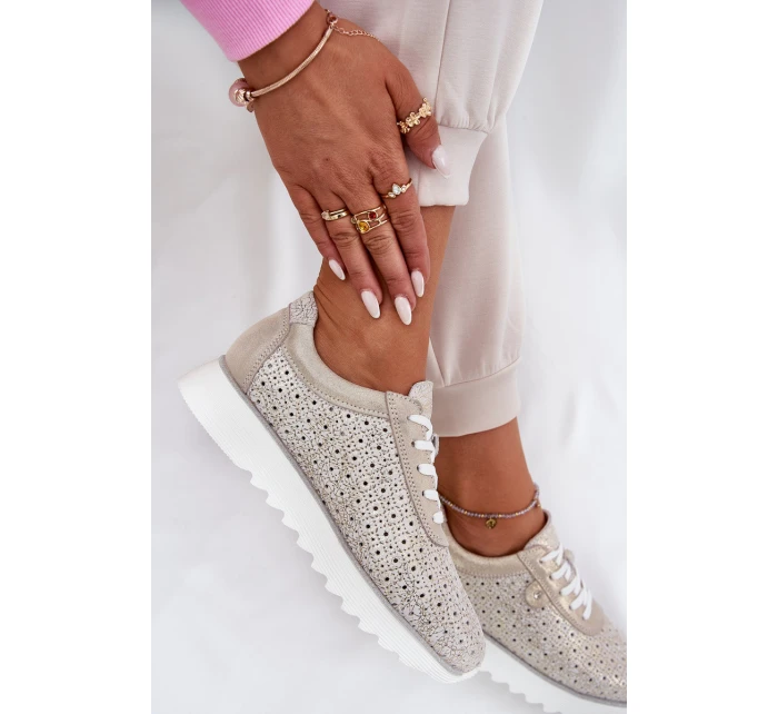 Semišové perforované tenisky na platformě zlaté LR51-927