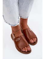 Kožené sandály se zlatým detailem Zazoo 40473 Hnědé