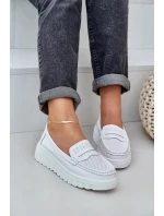 Dámské kožené mokasíny na platformě a klínku Elanindel – bílé