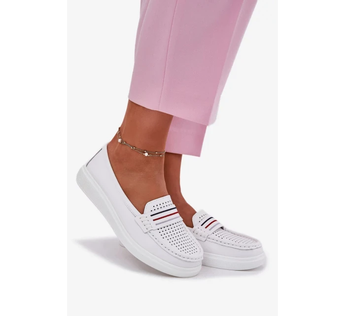 Dámské kožené mokasíny model 21834417 – bílé - Kesi