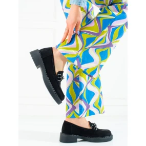 Stylové černé  mokasíny dámské na plochém podpatku