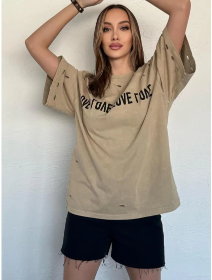 Dámské tričko s potiskem BONGANIR beige FashionStreet RY2635