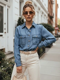 Koszula jeansowa damska z  niebieska model 22277085 - FashionStreet