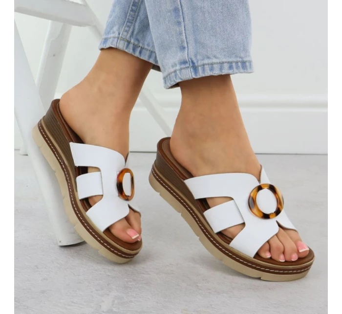 Dámské kožené žabky na platformě bílé model 21904783 - Remonte