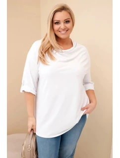 Dámská blůza Plus Size s bavlnou volného střihu s vodním výstřihem bílá