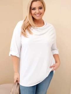 Dámská blůza Plus Size s bavlnou volného střihu s vodním výstřihem bílá