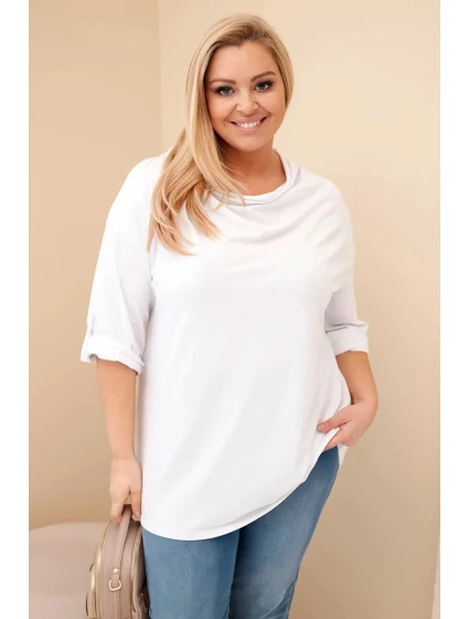 Dámská blůza Plus Size s bavlnou volného střihu s vodním výstřihem bílá