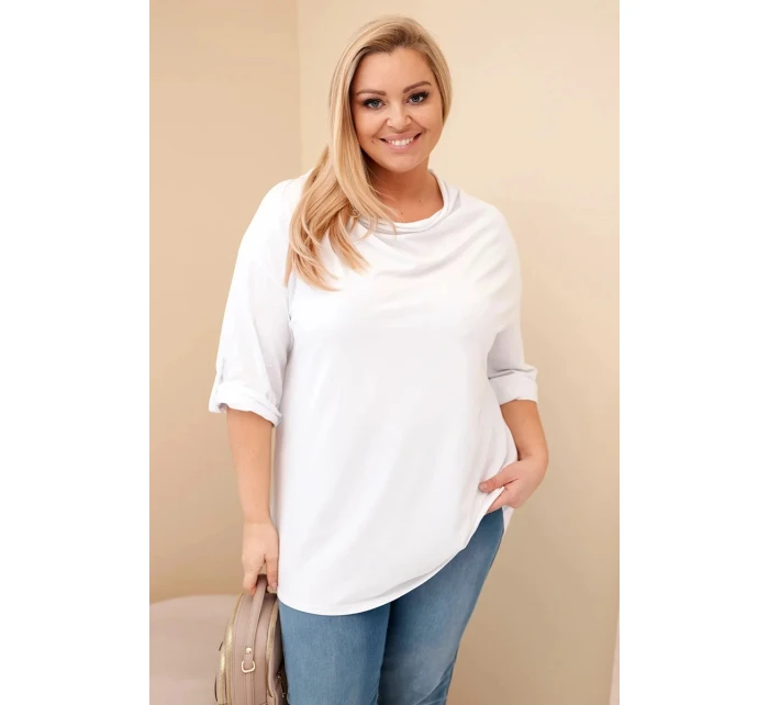 Dámská blůza Plus Size s bavlnou volného střihu s vodním výstřihem bílá