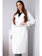 Dámský kabát s páskem a zlatými přezkami ecru