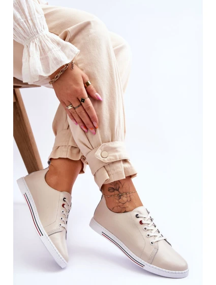 Dámské kožené tenisky béžové model 21615788 - S.Barski
