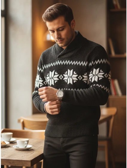 Pánský černý svetr FashionStreet WX2268 Pánský černý svetr FashionStreet WX2268