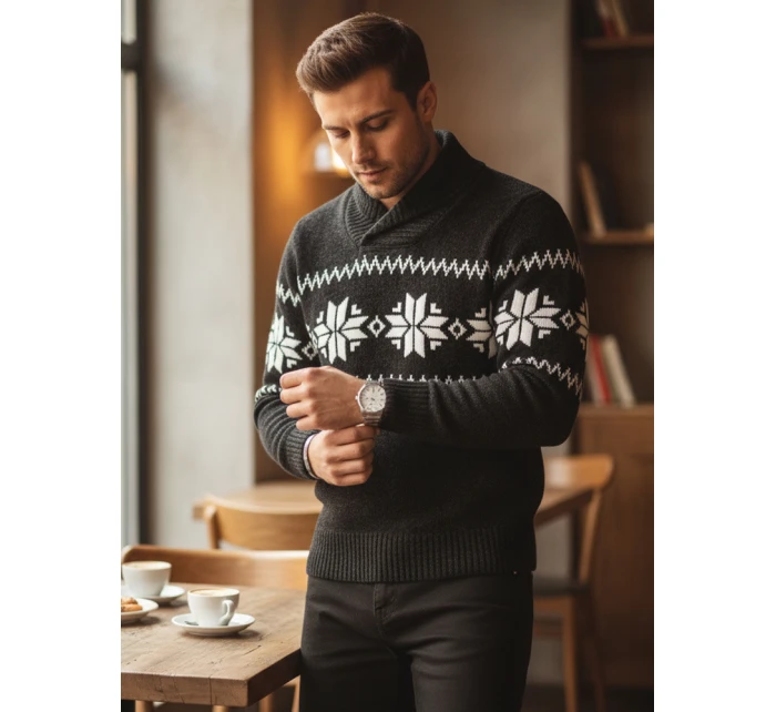 Pánský černý svetr FashionStreet WX2268 Pánský černý svetr FashionStreet WX2268