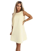 296-16 VICTORIA Trapézové šaty bez rukávů s páskem - máslově žluté