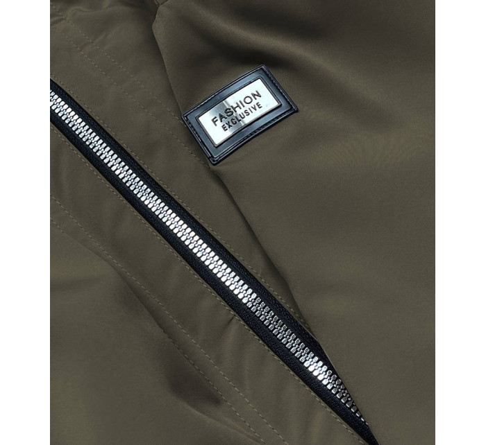 Dámská bunda v khaki barvě s ozdobnou lemovkou (B8150-11)