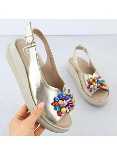 Dámské kožené sandály Filippo DS6983 s korálky a zlatou metalízou