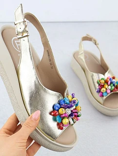 Dámské kožené sandály Filippo DS6983 s korálky a zlatou metalízou