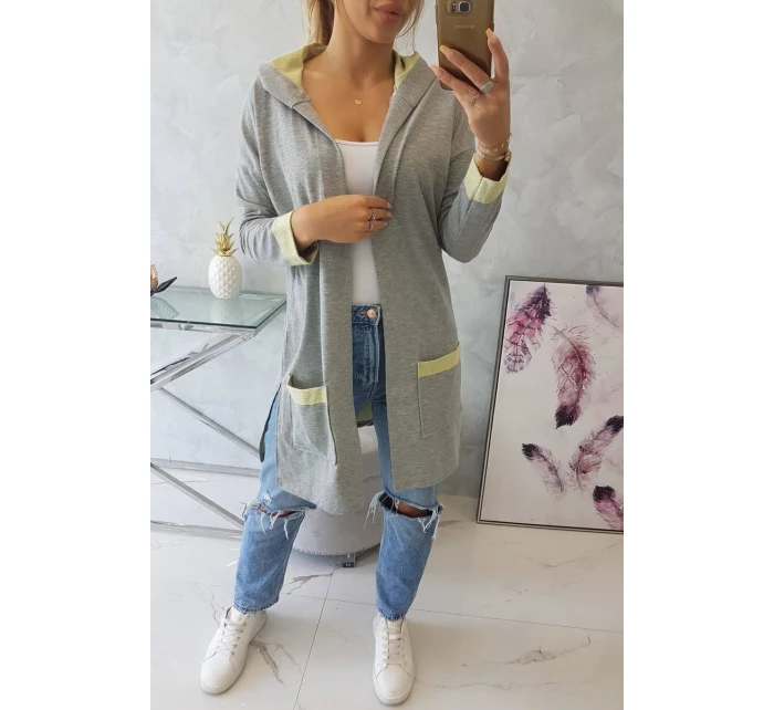 Dvoubarevná bunda s kapucí žlutá+šedá