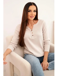 Dámská bavlněná blůza s dlouhým rukávem a knoflíky u výstřihu béžová