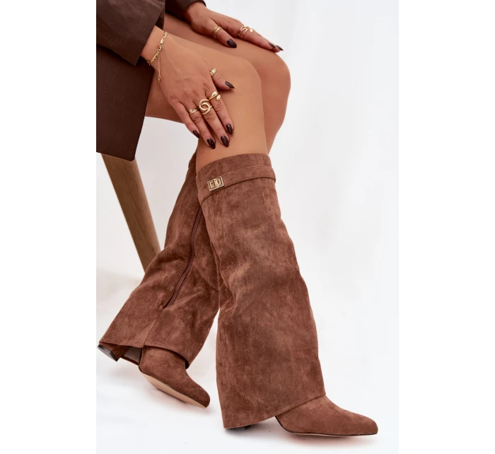 Kozačky Eko semišové  na zip vyhřívané  tmavě béžové model 21770276 - Boto