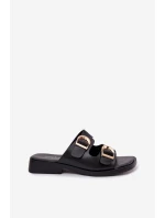 Dámské pantofle se zlatými sponami Černé model 21919167 - Boto