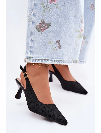 Materiálové sandály na podpatku černé model 22122572 - Boto