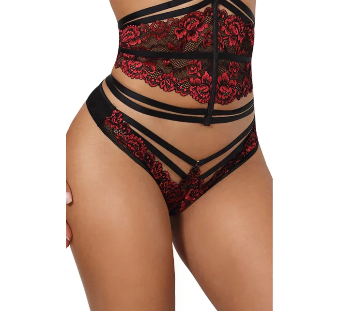 Extravagantní tanga V-10038 černá/červená - Axami