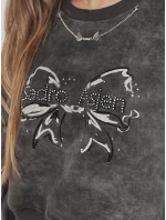 Dámská krátká oversize mikina s kravatovým motivem DENVIS graphite FashionStreet BY1422 Dámská krátká oversize mikina s kravatovým motivem DENVIS graphite FashionStreet BY1422