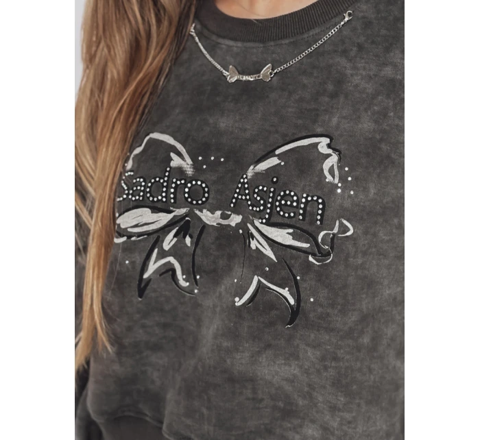 Dámská krátká oversize mikina s kravatovým motivem DENVIS graphite FashionStreet BY1422 Dámská krátká oversize mikina s kravatovým motivem DENVIS graphite FashionStreet BY1422