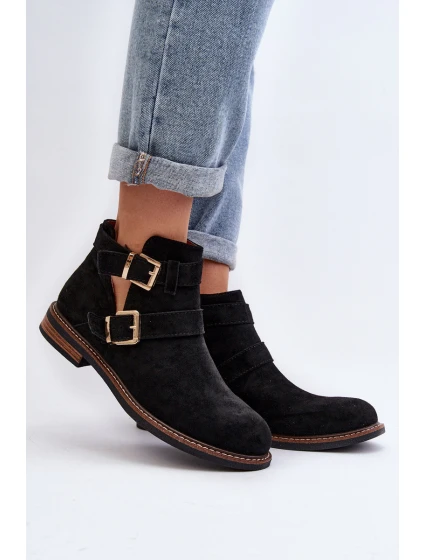 Dámské boty na ploché podrážce s pásky černé model 21647710 - Boto Dámské boty na ploché podrážce s pásky černé model 21647710 - Boto