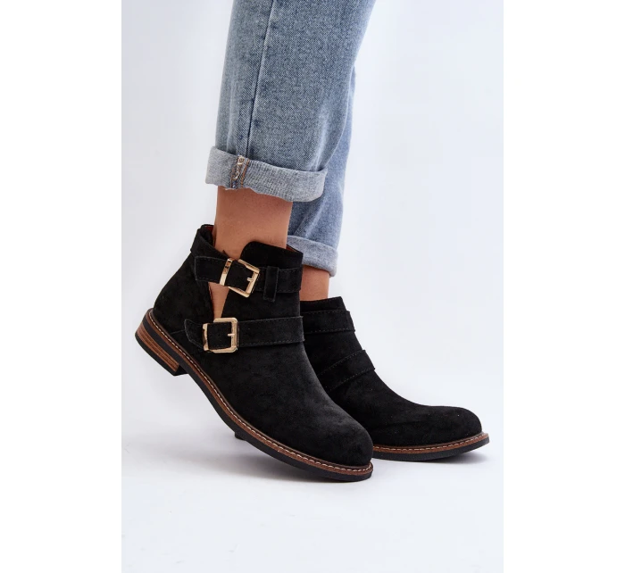 Dámské boty na ploché podrážce s pásky černé model 21647710 - Boto Dámské boty na ploché podrážce s pásky černé model 21647710 - Boto