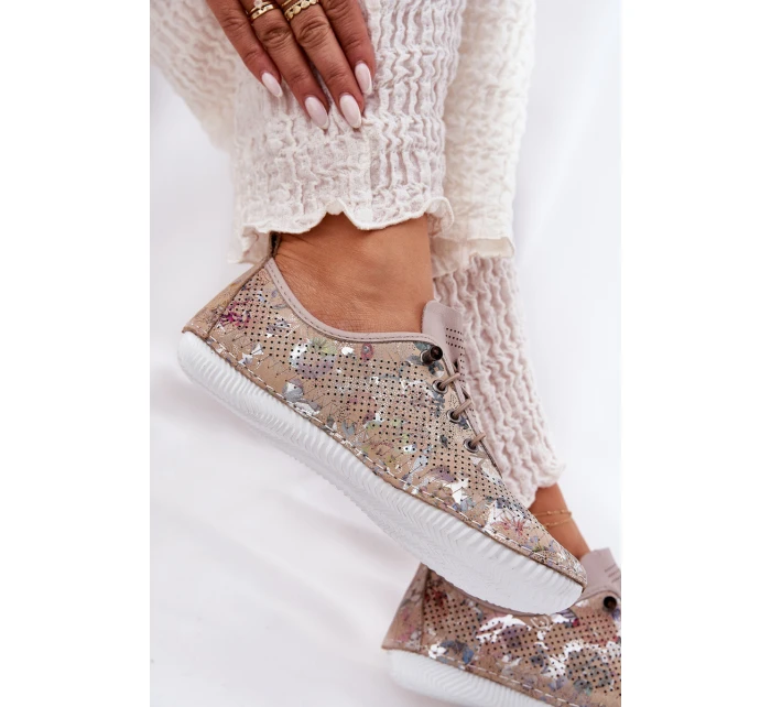 Dámské Polobotky Z Přírodní Kůže Vzorované model 21691796 Béžové - Artiker