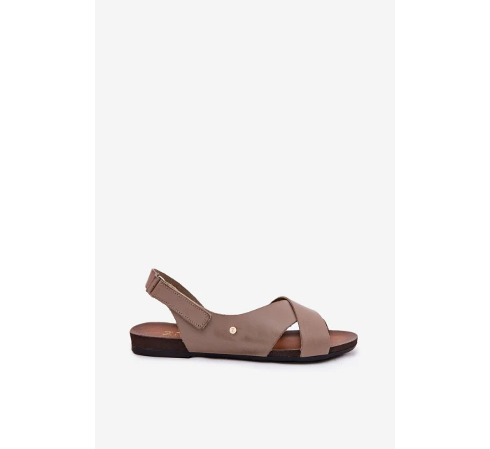 Kožené sandály na suchý zip tmavě béžové Zazoo 40141