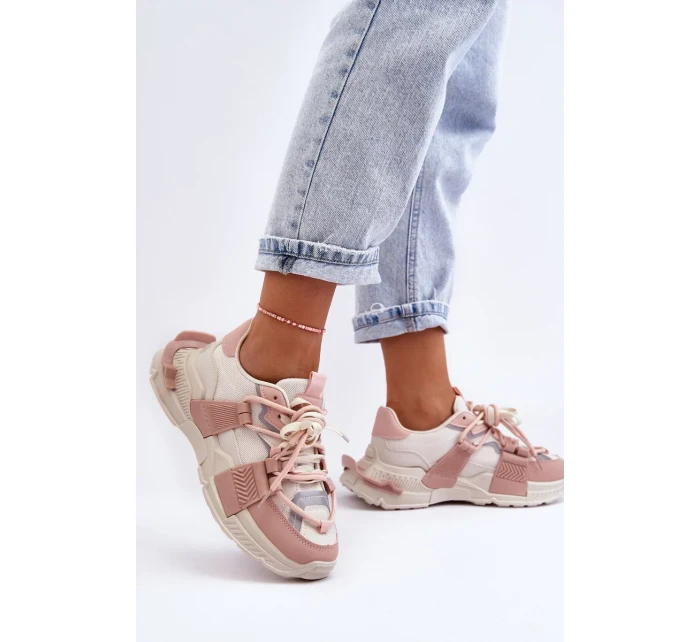 Dámské módní sportovní boty šněrované béžovo-růžové Chillout! Dámské módní sportovní boty šněrované béžovo-růžové Chillout!