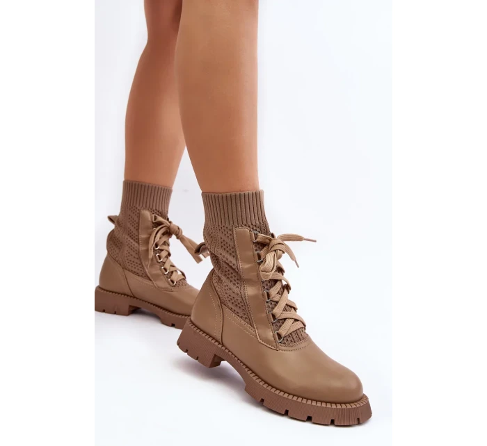 Dámské kozačky se šněrovací ponožkou, hnědá Gentiana Dámské kozačky se šněrovací ponožkou, hnědá Gentiana