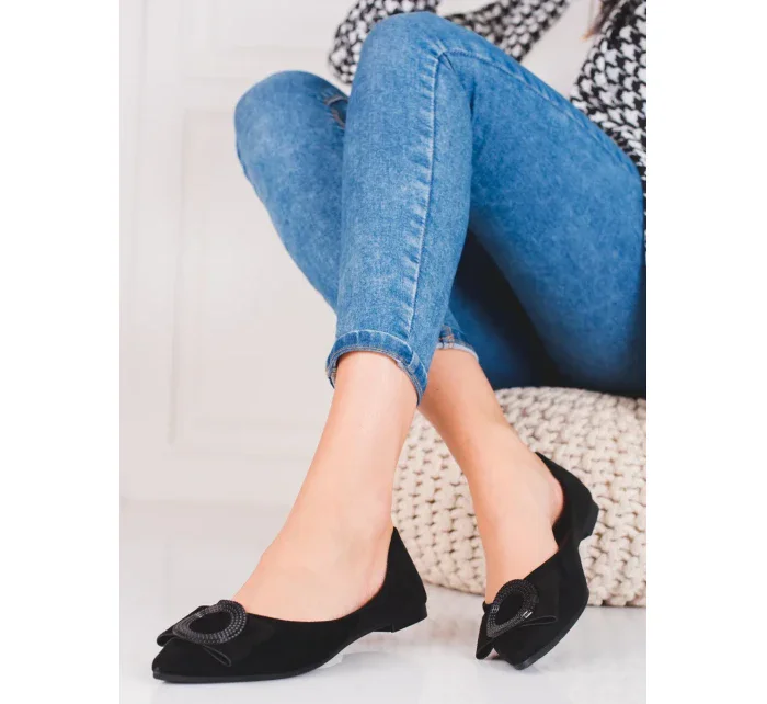 Trendy černé dámské  baleríny bez podpatku