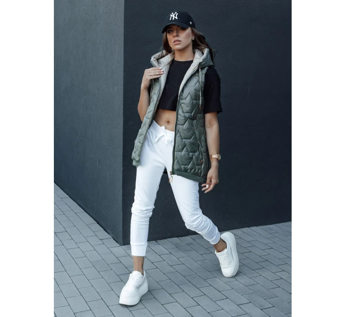 Dámská prošívaná vesta s kapucí GLITZY zelená FashionStreet TY4456