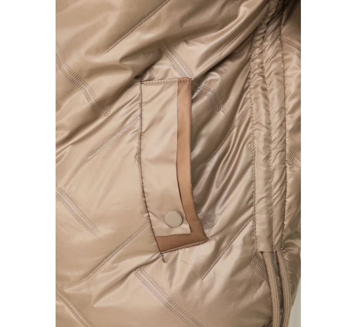 Kurtka damska pikowana lekko ocieplana z kapturem taupe TY5633