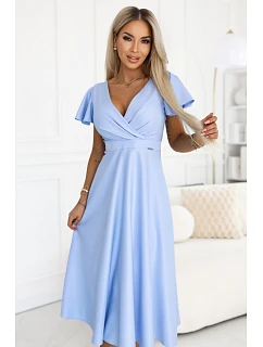 675-1 Midi šaty Blinky s obálkovým výstřihem a brokátovými třpytkami - modré